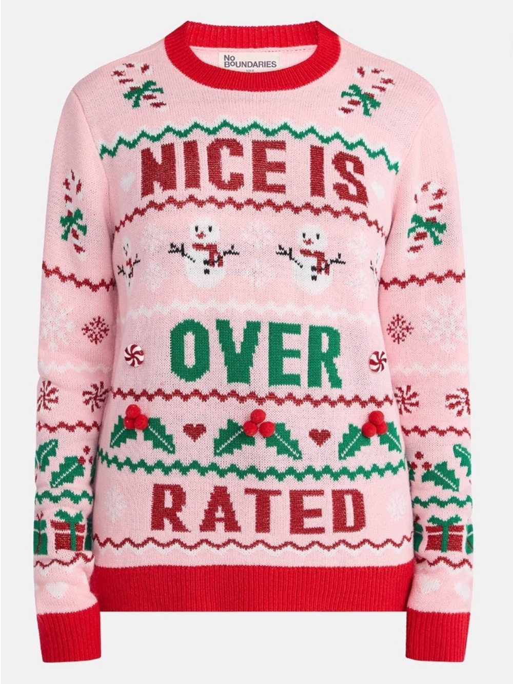 Pink 'Nice Is Overrated' Holiday Sweater|Christmas ugly sweater|embellished